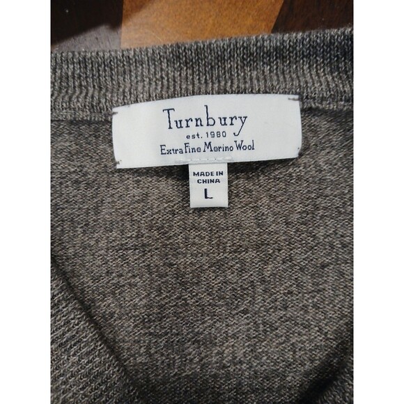 Turnbury Men's V Neck Sweater Size Large Extra Fine Merino Wool Brown Preppy - Picture 7 of 11